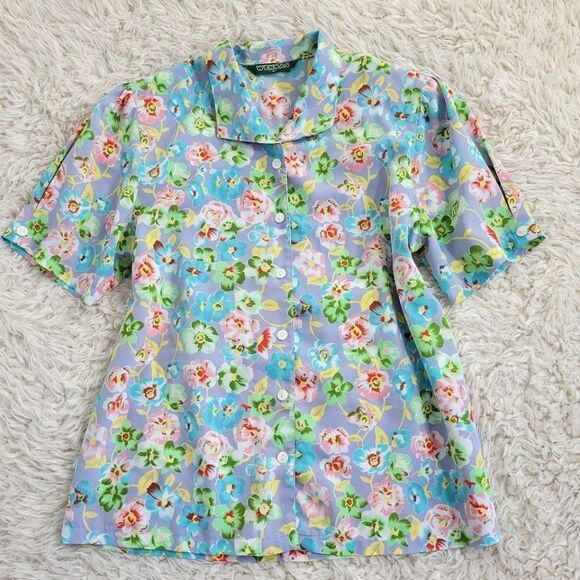 VintageĀ FloralāShortsleeveĀ Blouseā - Picture 1 of 5